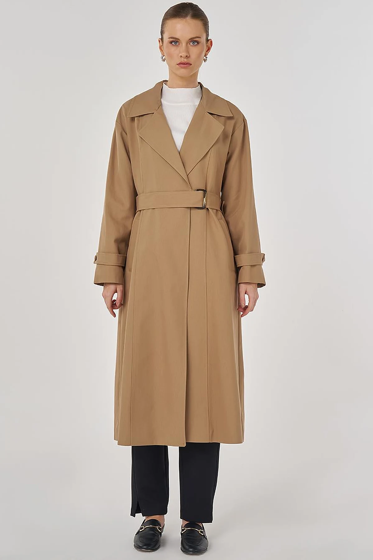 Men's Long Collar Trench Coat in Beige