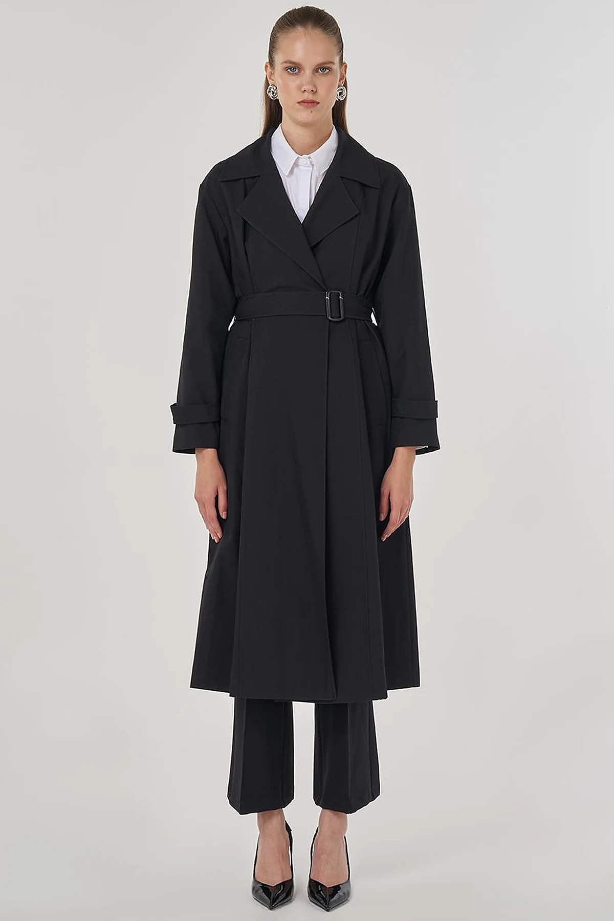 Men's Long Collar Trench Coat in Black