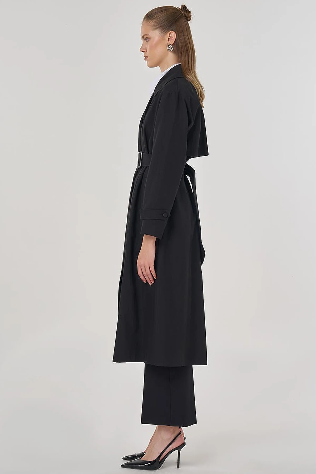 Men's Long Collar Trench Coat in Black