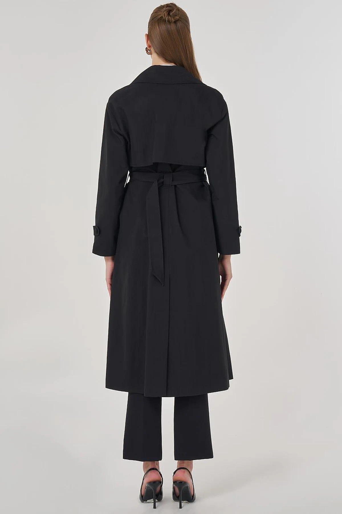 Men's Long Collar Trench Coat in Black