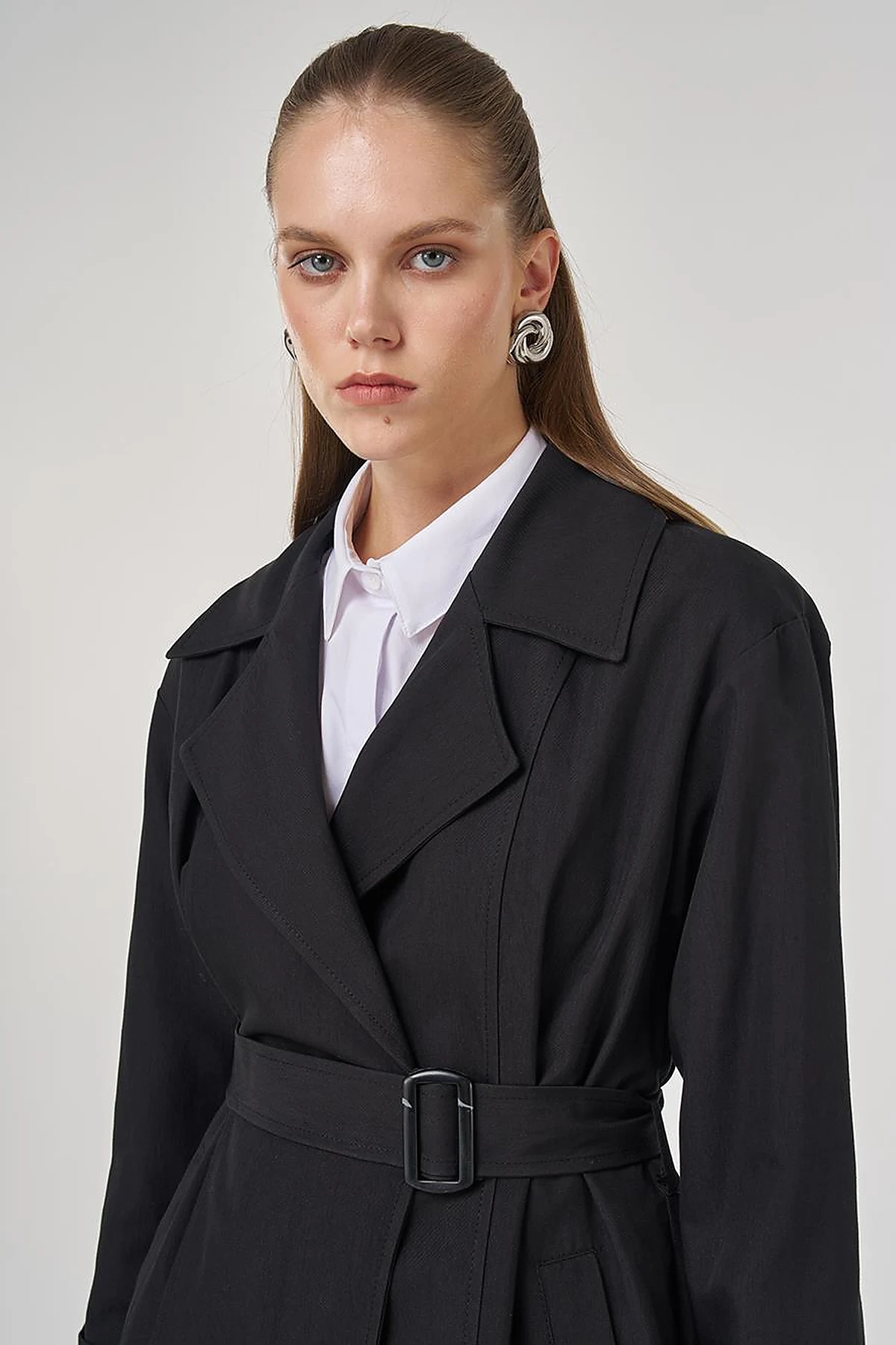 Men's Long Collar Trench Coat in Black