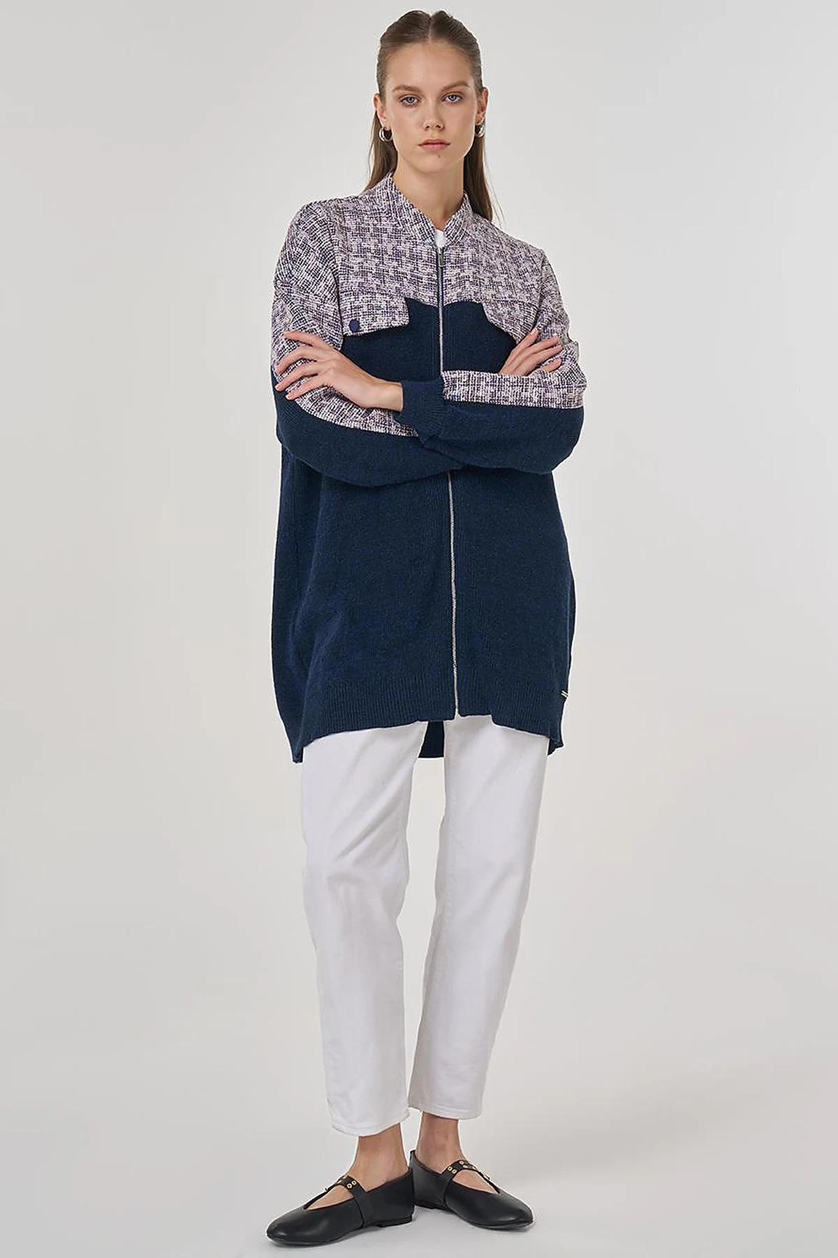 Flap Pocket Knit Cardigan Indigo 