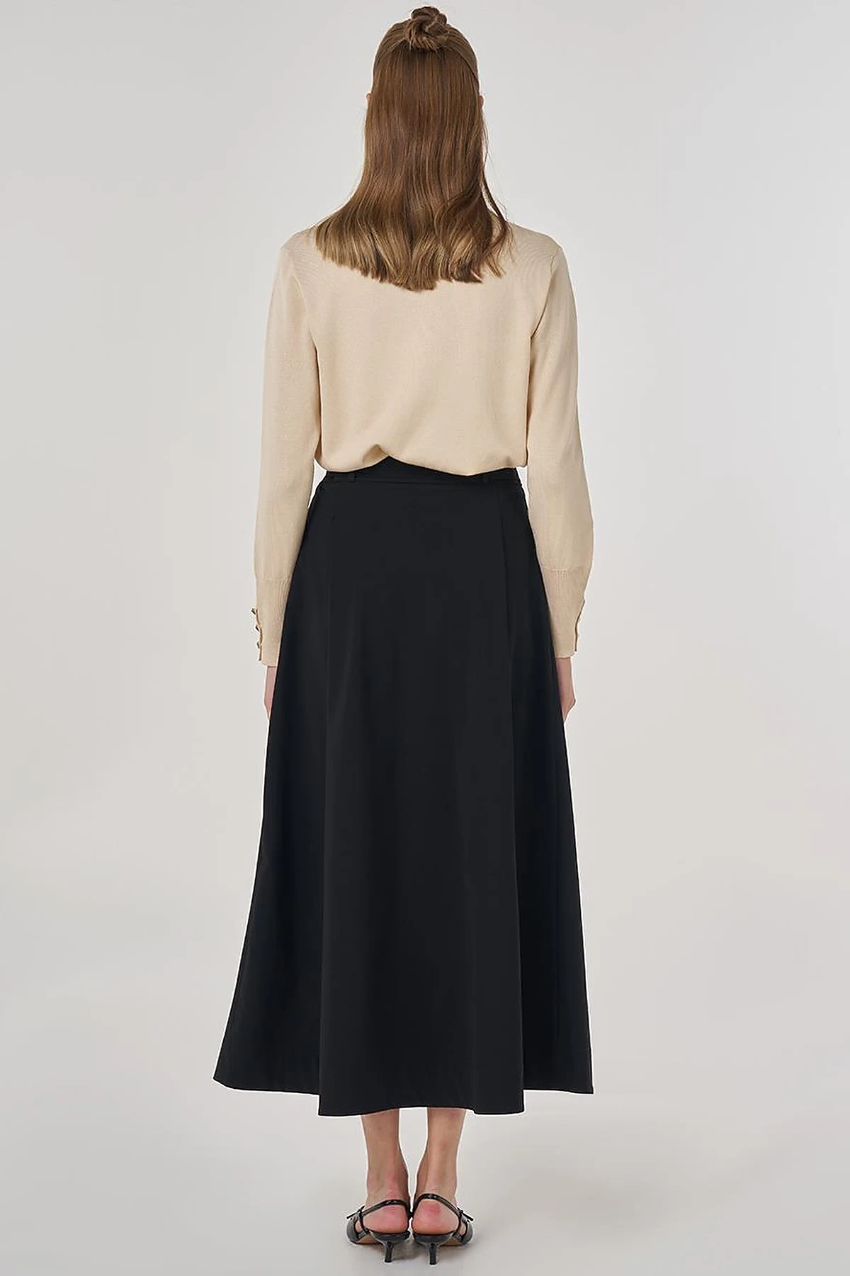 Belted Flared Skirt Black