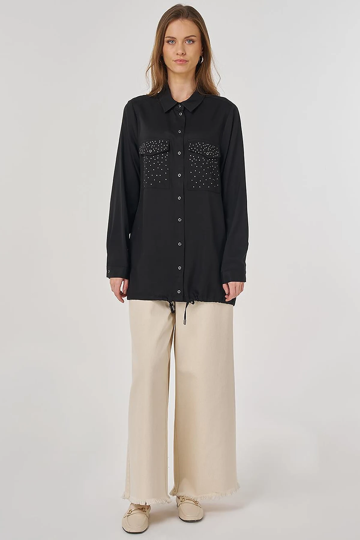 100% Lyocell Double-Pocket Tunic Black
