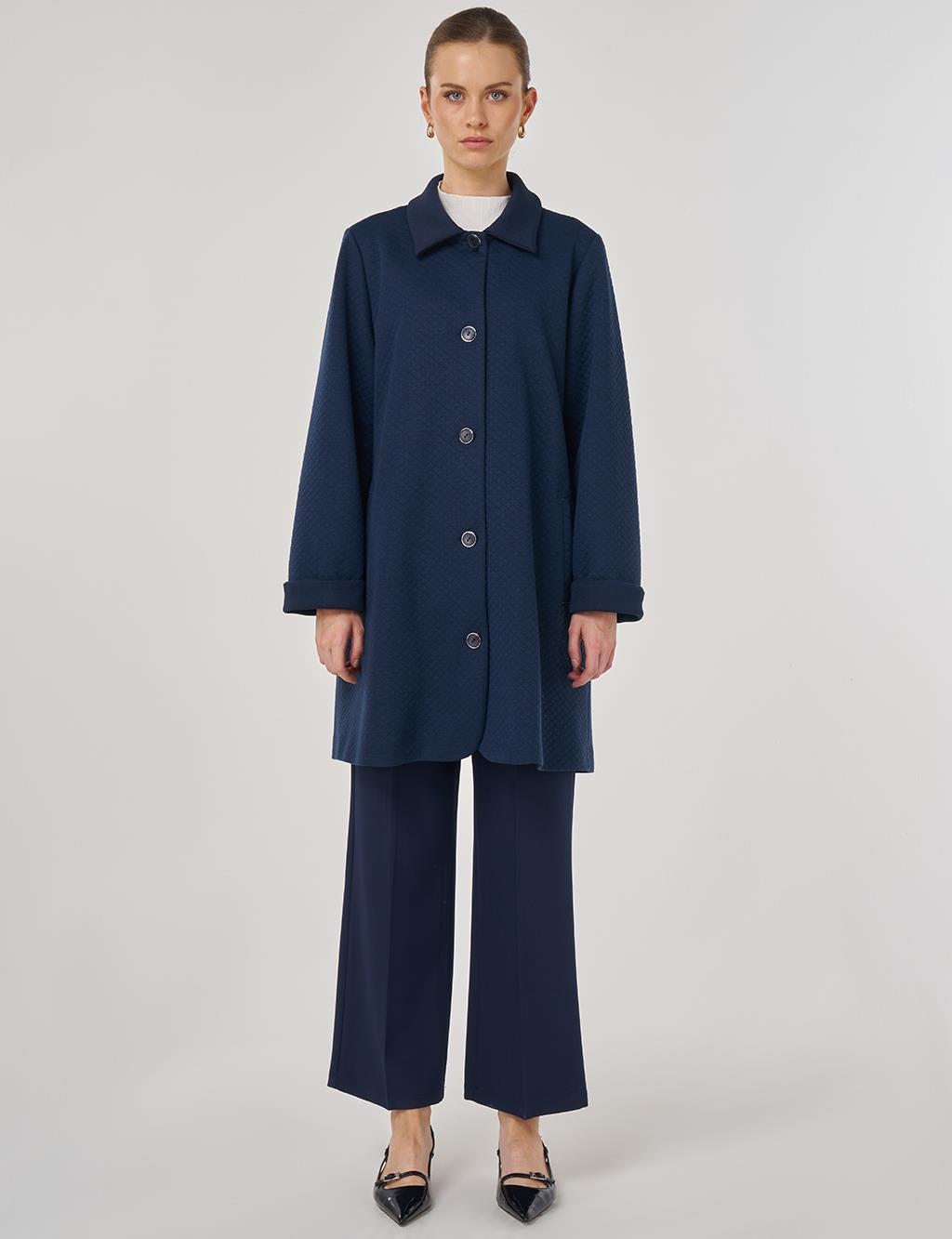 Embossed Patterned Jacket in Dark Navy