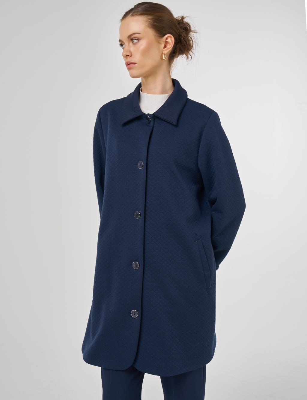 Embossed Patterned Jacket in Dark Navy