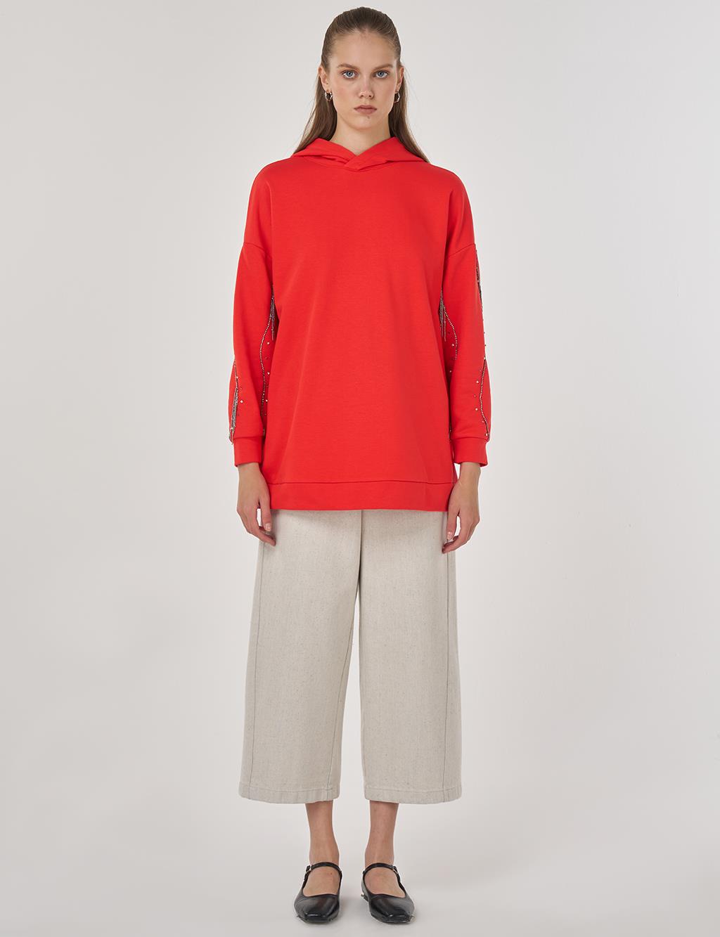 Hooded Three-Thread Sweatshirt in Red
