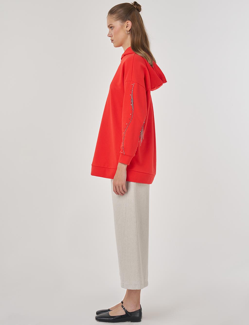 Hooded Three-Thread Sweatshirt in Red