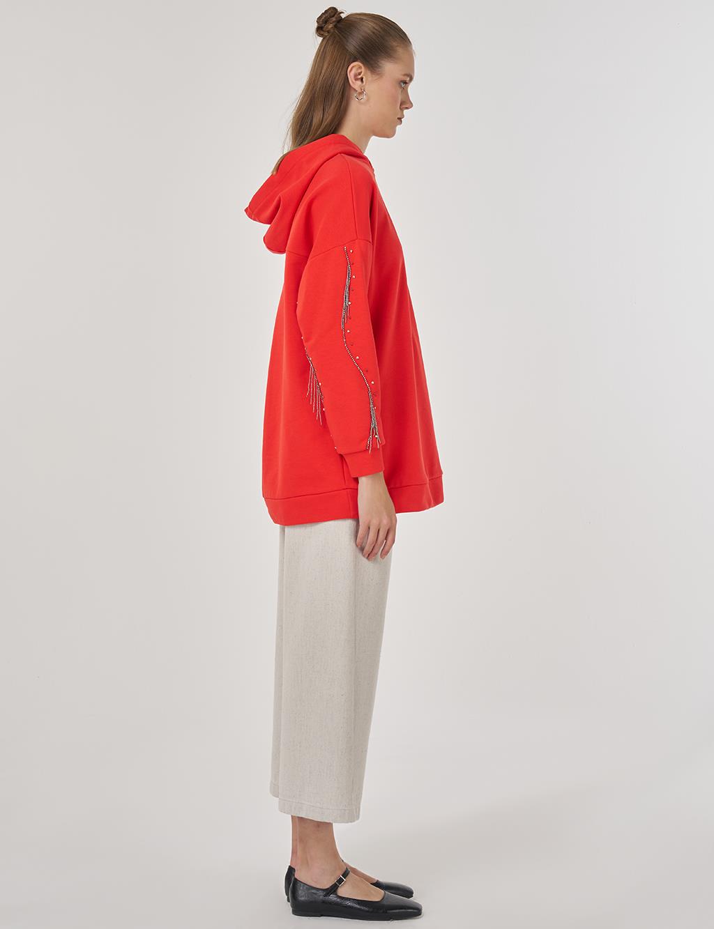 Hooded Three-Thread Sweatshirt in Red