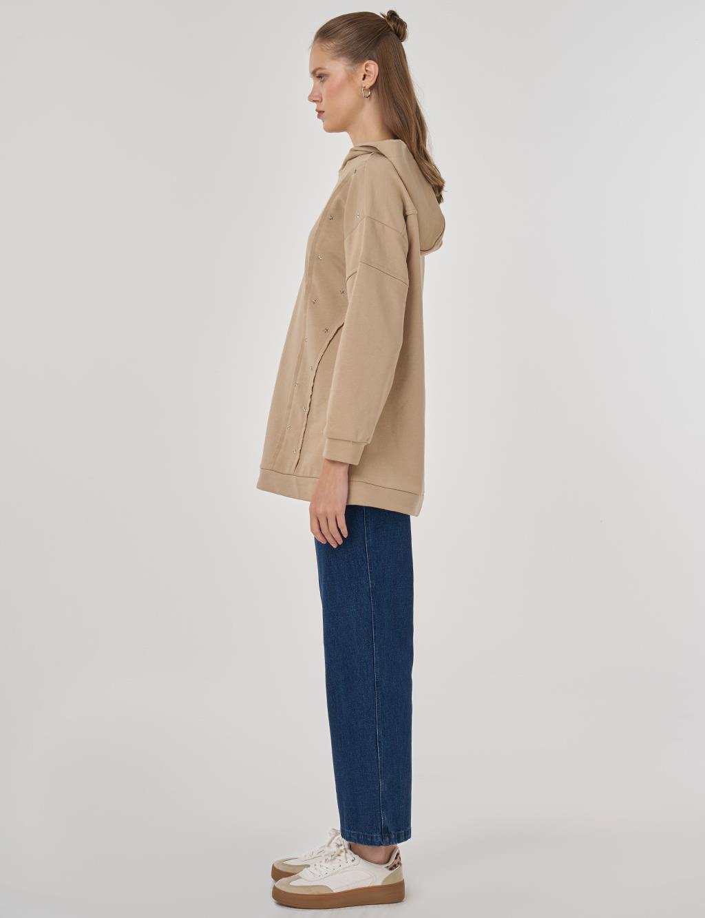 Triple-Knit Sweatshirt with Stitch Details in Beige