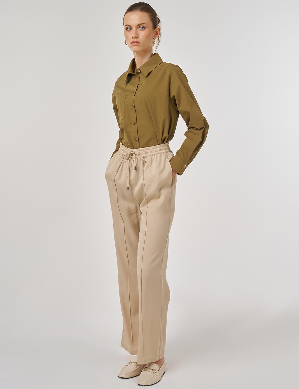 Çima Dikişli Pantolon Bej 