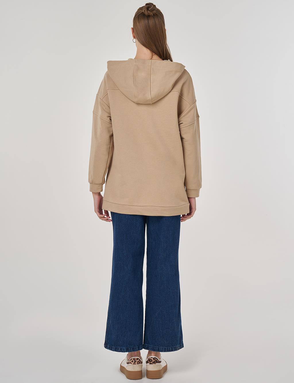 Triple-Knit Sweatshirt with Stitch Details in Beige