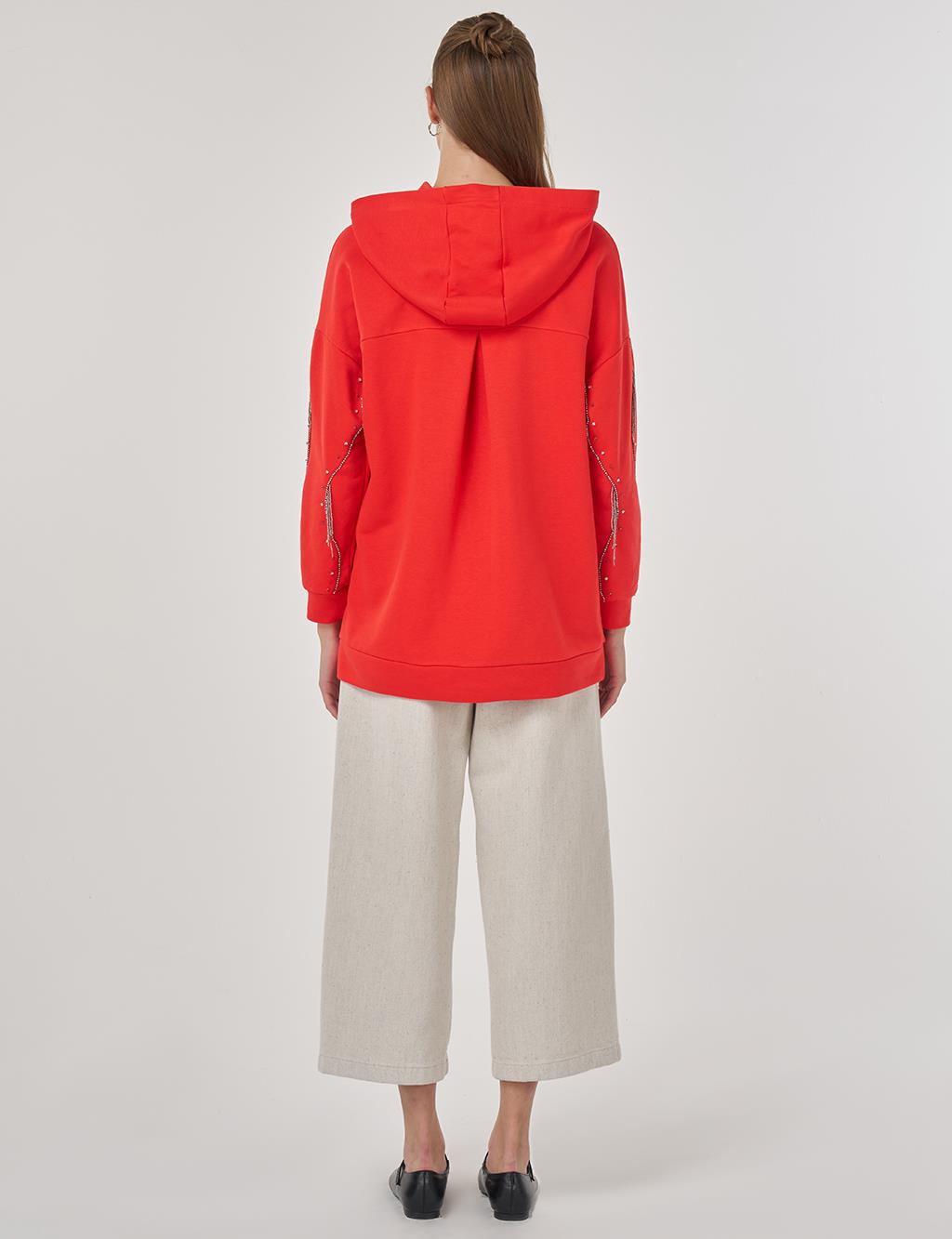 Hooded Three-Thread Sweatshirt in Red
