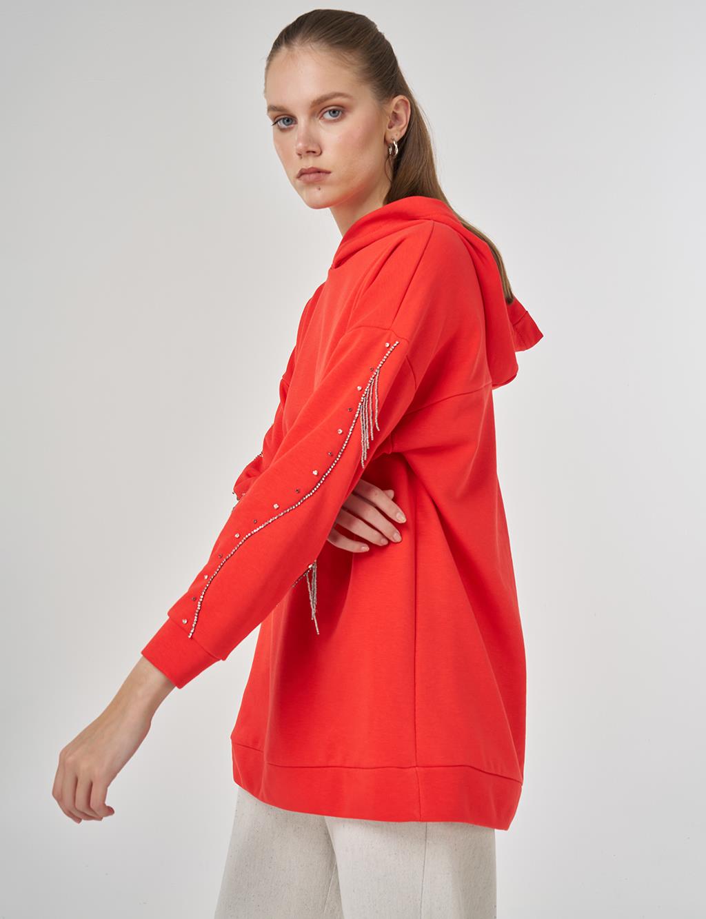 Hooded Three-Thread Sweatshirt in Red