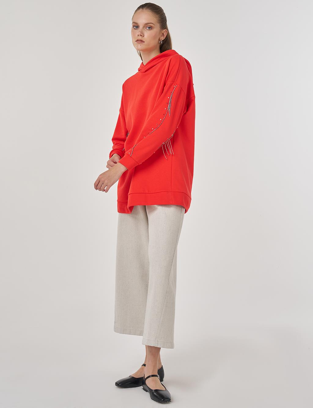 Hooded Three-Thread Sweatshirt in Red