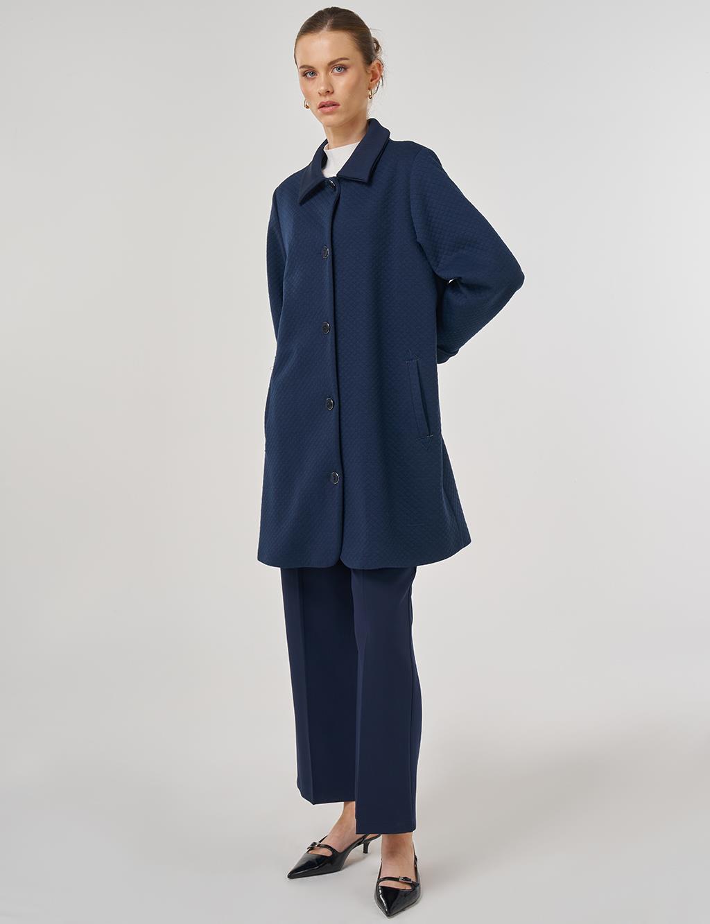 Embossed Patterned Jacket in Dark Navy