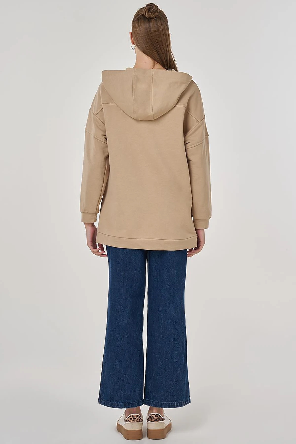 Triple-Knit Sweatshirt with Stitch Details in Beige
