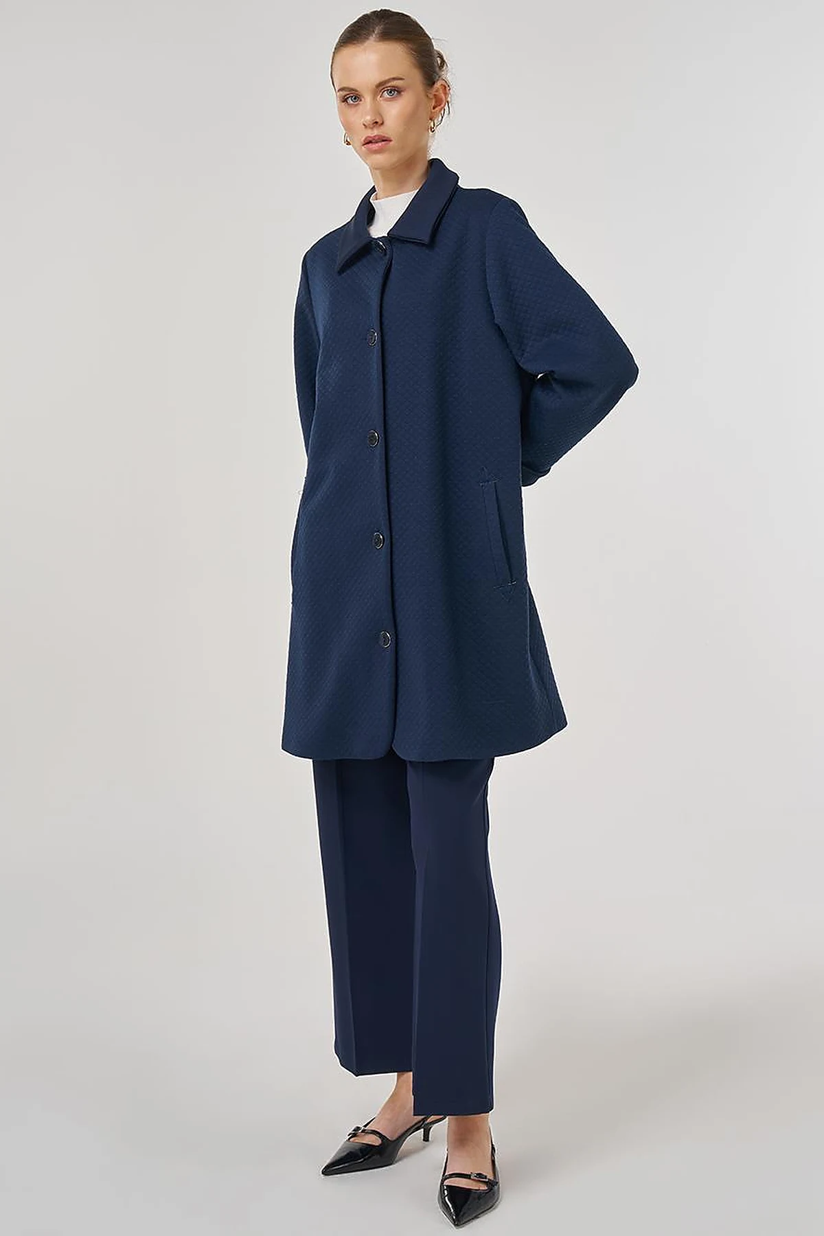 Embossed Patterned Jacket in Dark Navy