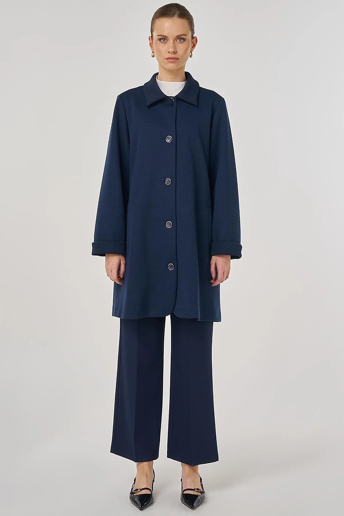 Embossed Patterned Jacket in Dark Navy
