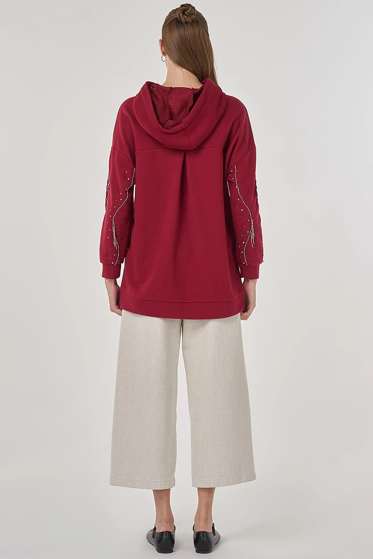Hooded Three-Thread Sweatshirt in Burgundy