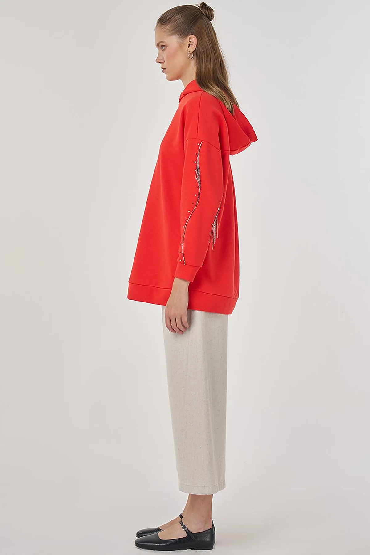 Hooded Three-Thread Sweatshirt in Red