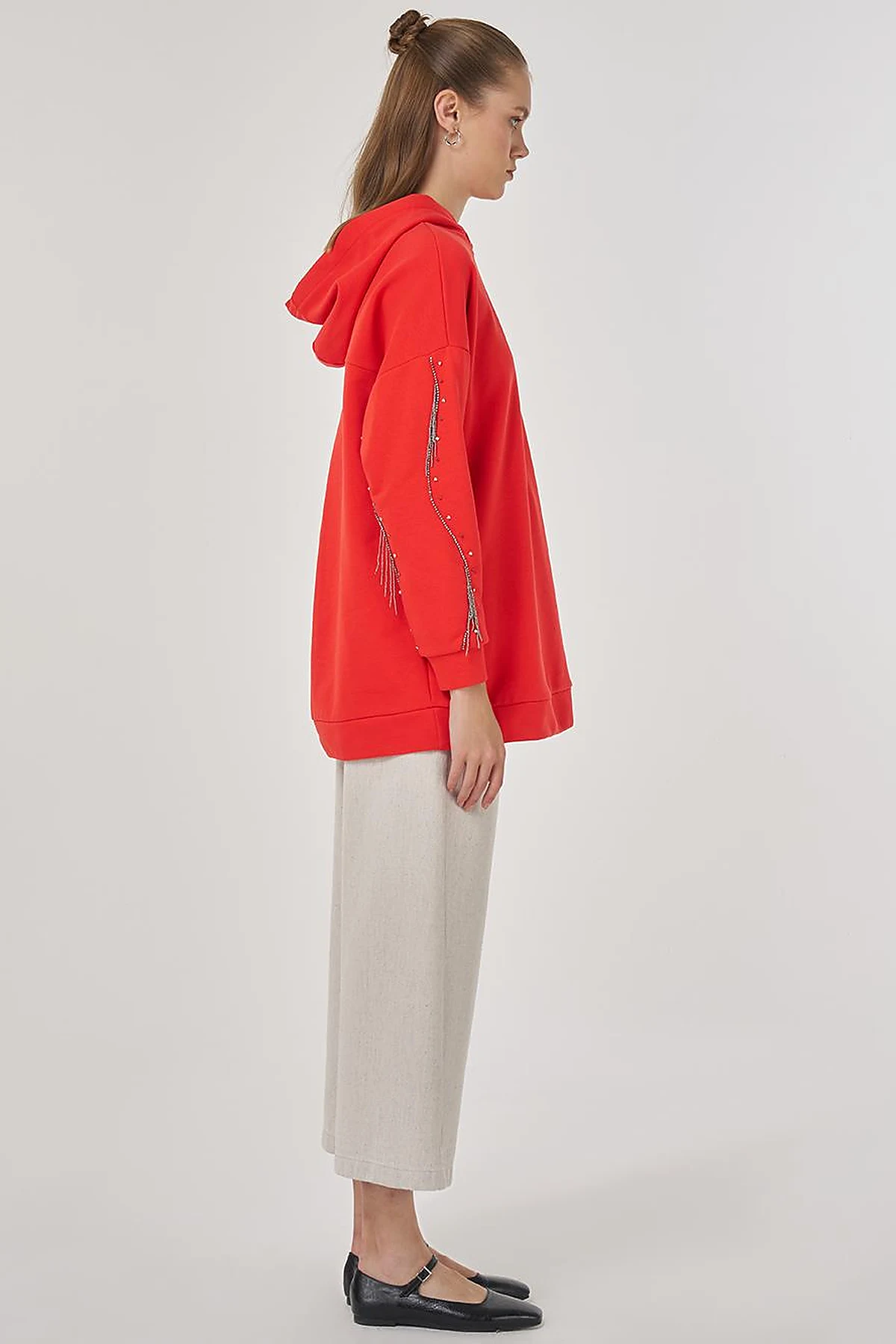 Hooded Three-Thread Sweatshirt in Red
