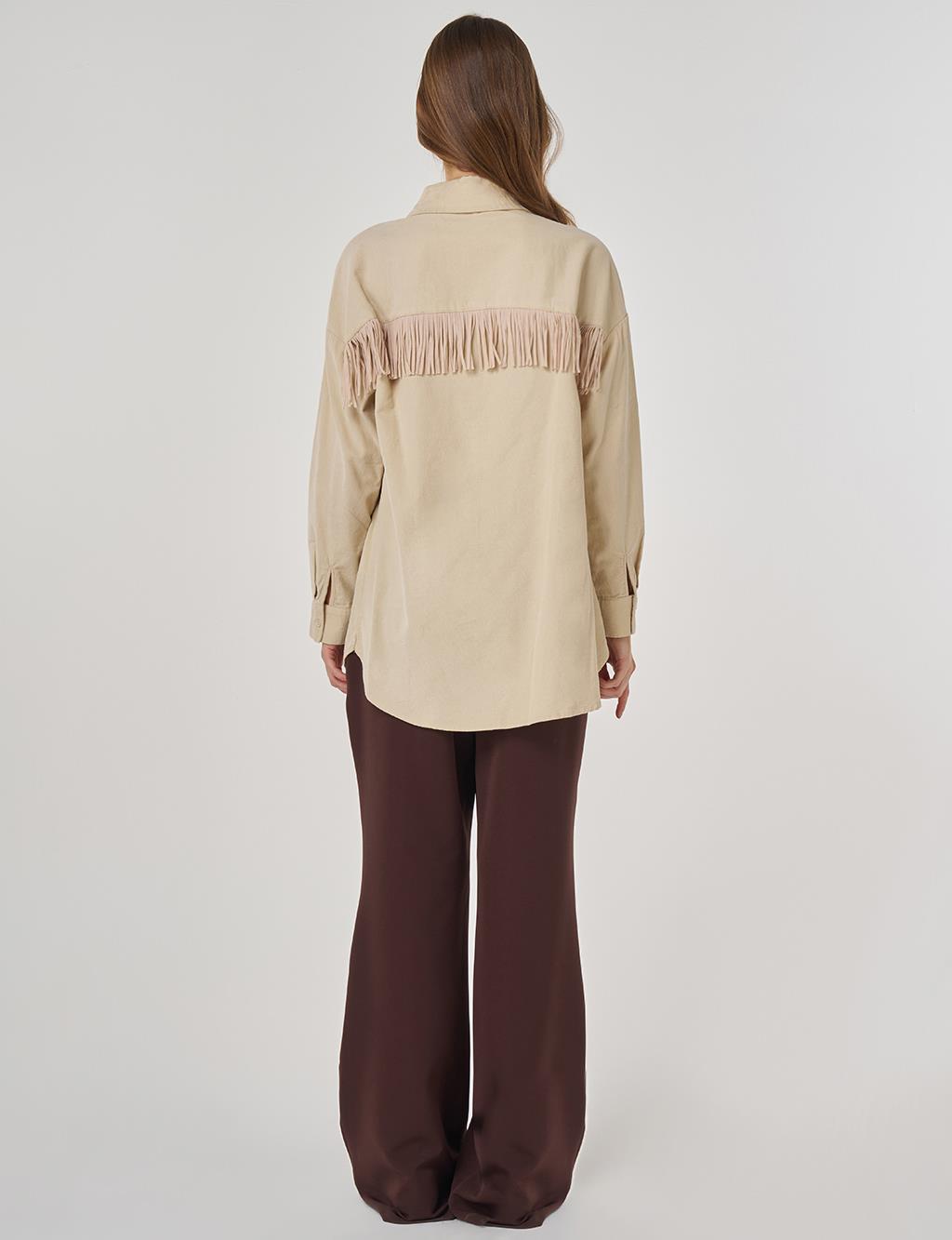 Püskül Detaylı Kadife Tunik Krem