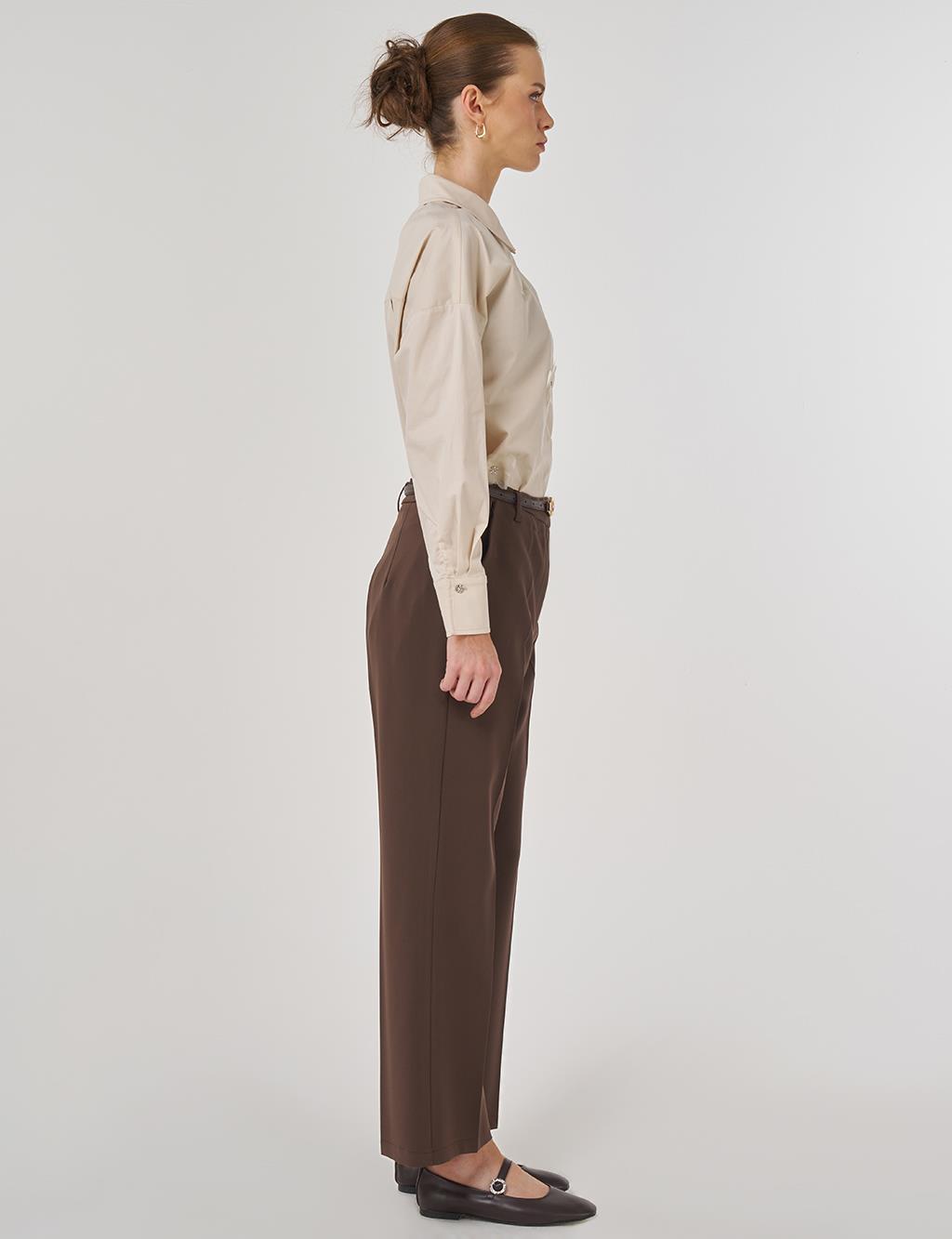 Cep Detaylı Kumaş Pantolon Kahve 