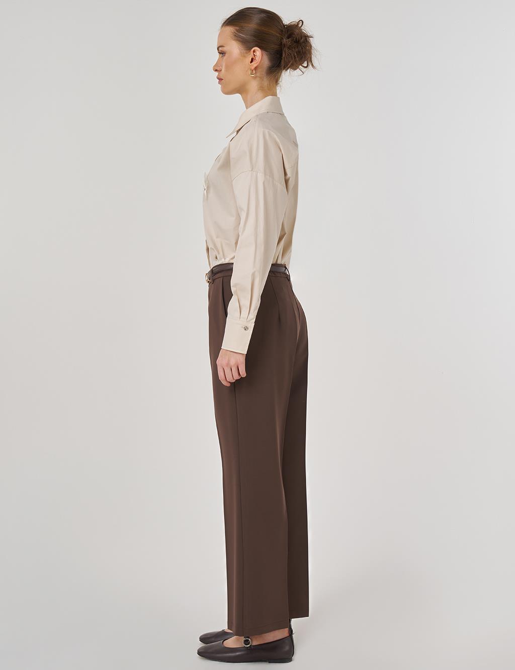 Cep Detaylı Kumaş Pantolon Kahve 