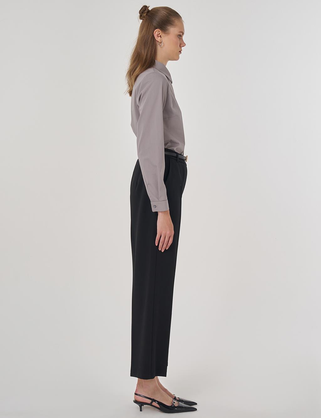 Cep Detaylı Kumaş Pantolon Siyah