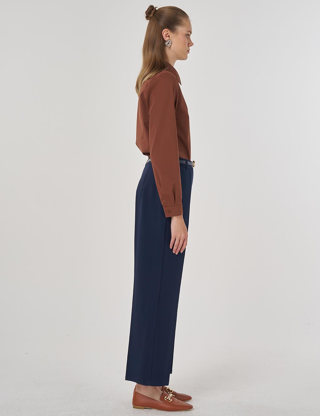 Cep Detaylı Kumaş Pantolon Lacivert 