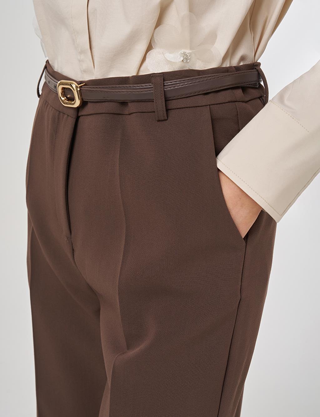 Cep Detaylı Kumaş Pantolon Kahve 
