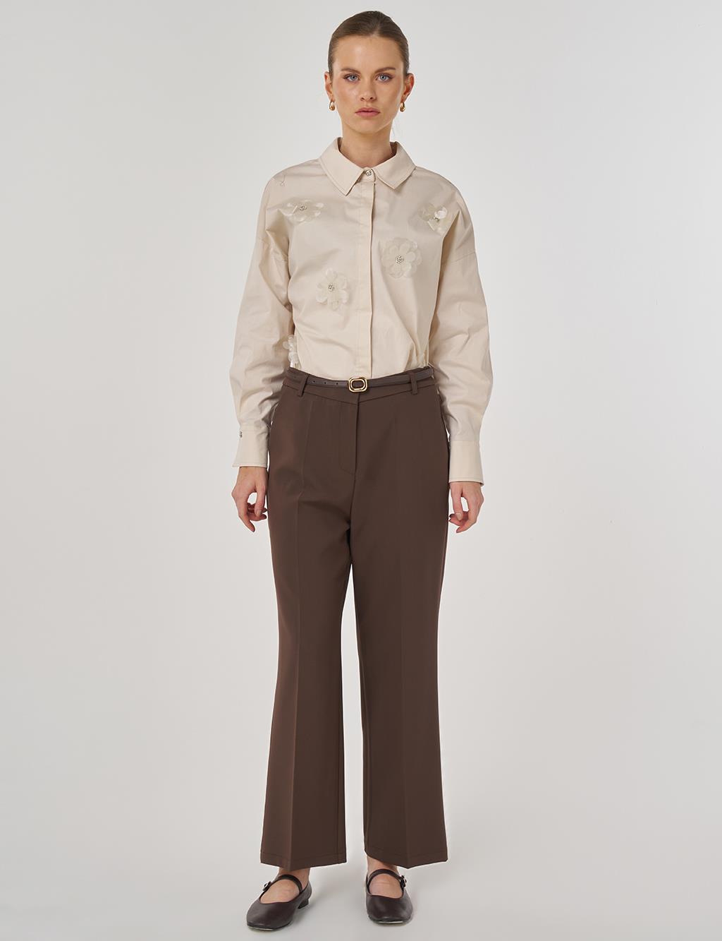 Cep Detaylı Kumaş Pantolon Kahve 