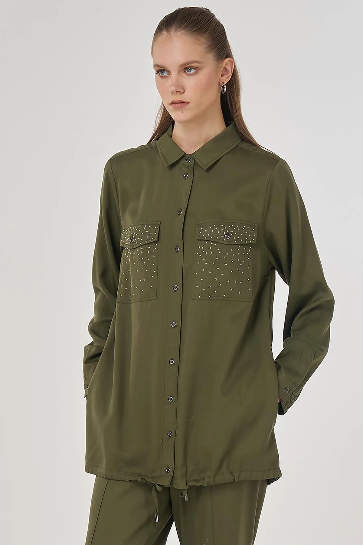 100% Lyocell Double-Pocket Tunic Khaki