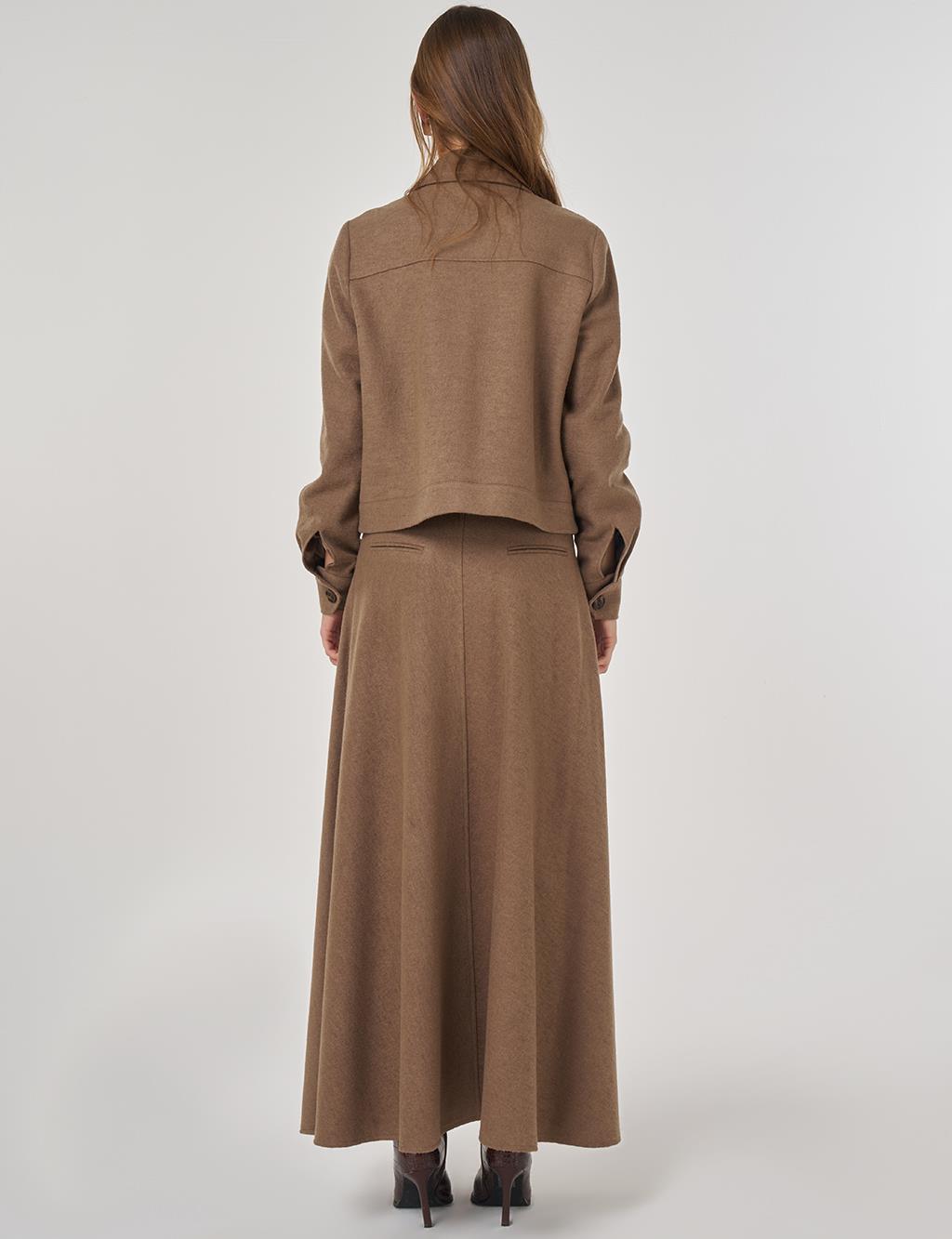 Patch Pocket Wool Skirt Set Mink 