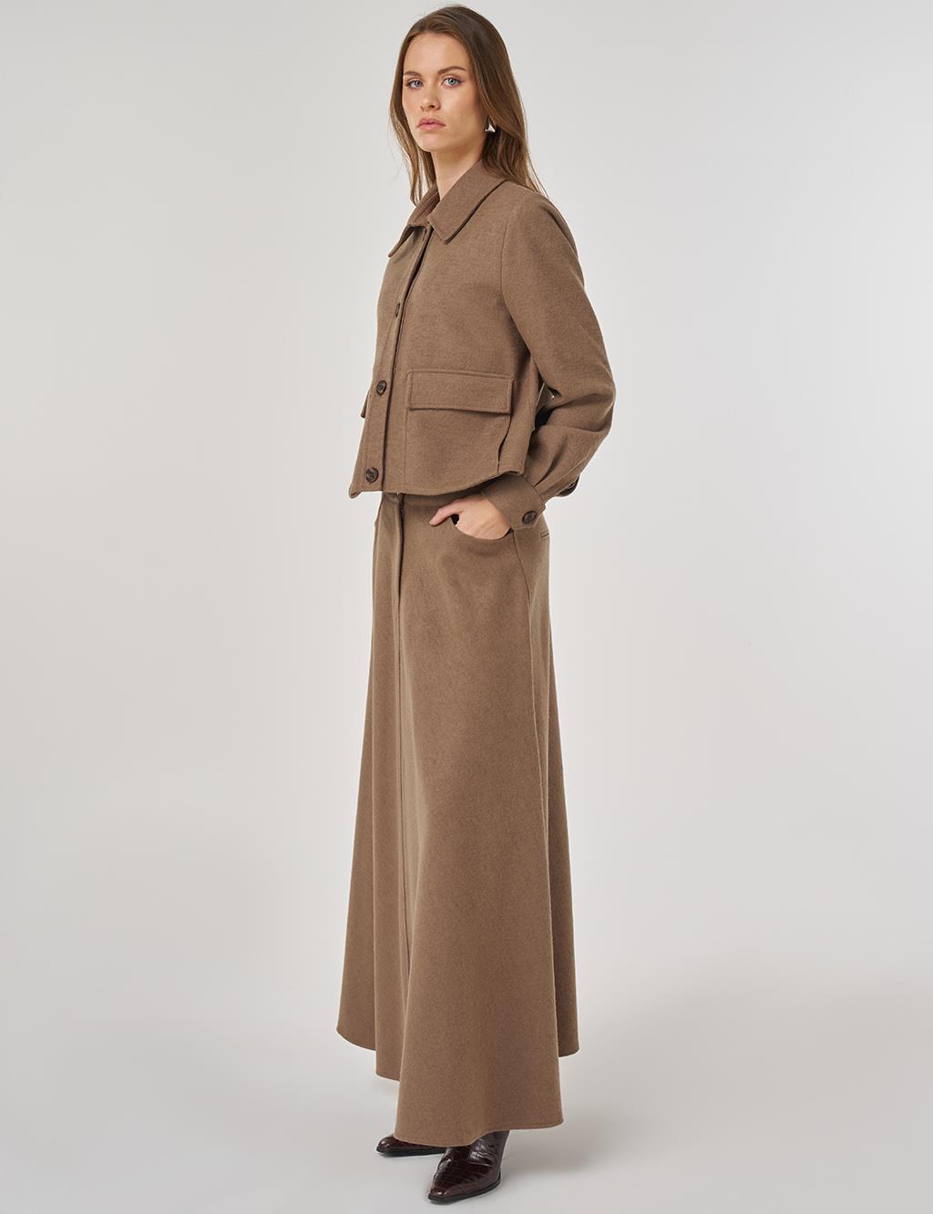 Patch Pocket Wool Skirt Set Mink 