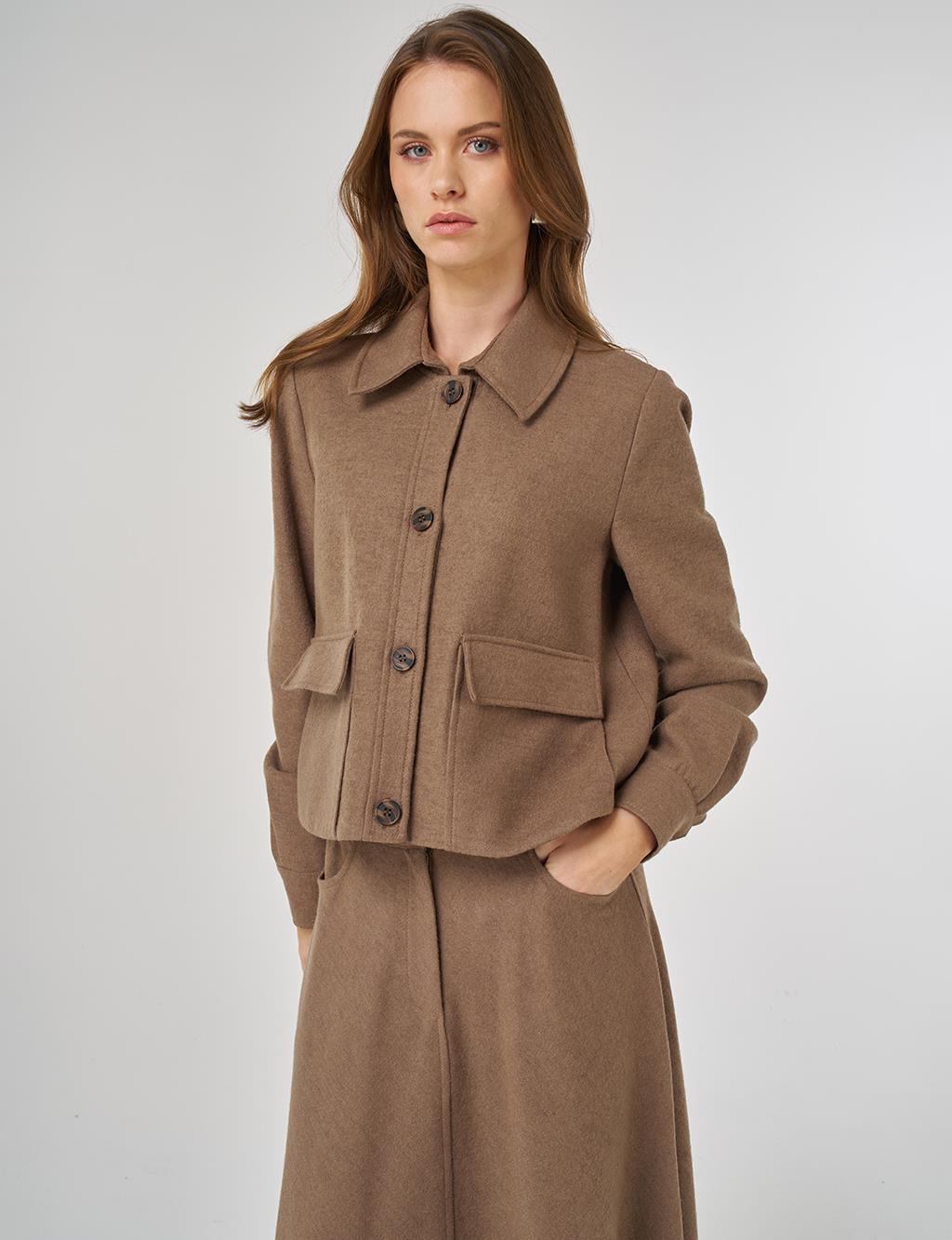 Patch Pocket Wool Skirt Set Mink 