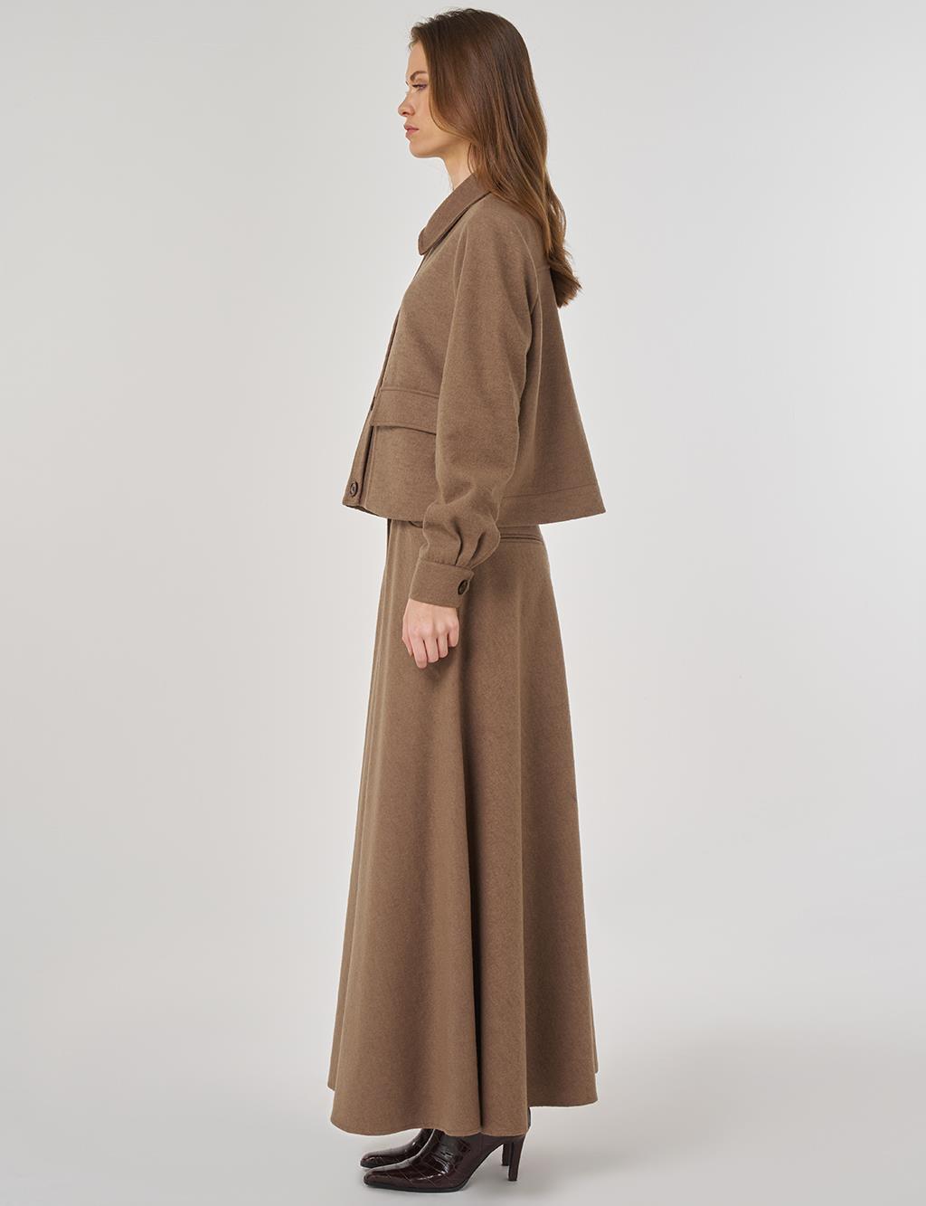 Patch Pocket Wool Skirt Set Mink 