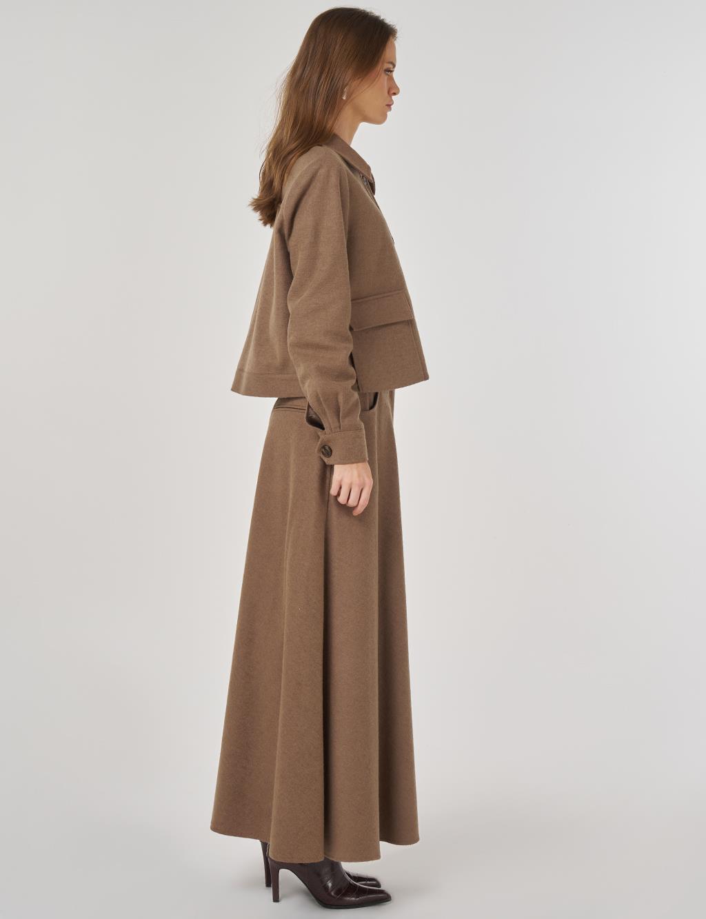 Patch Pocket Wool Skirt Set Mink 