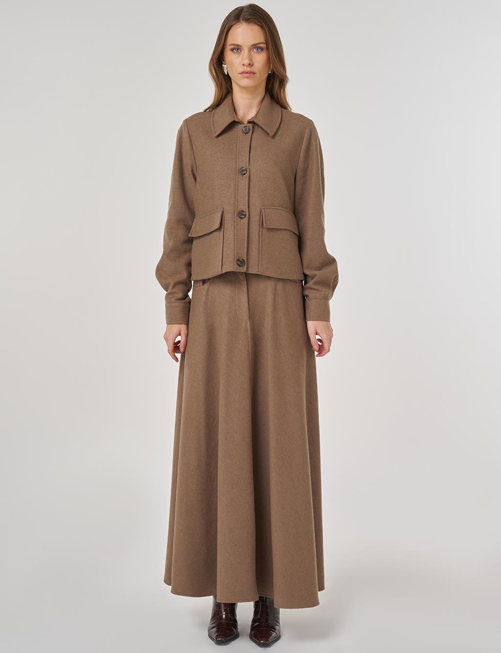 Patch Pocket Wool Skirt Set Mink 