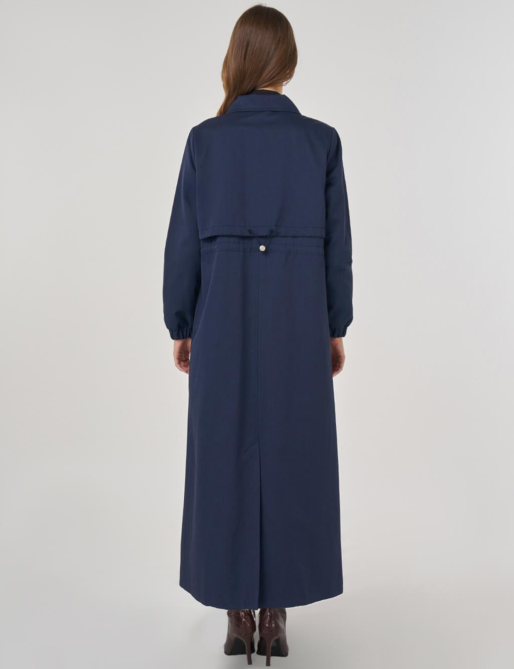 Drawstring Waist Overcoat in Dark Navy