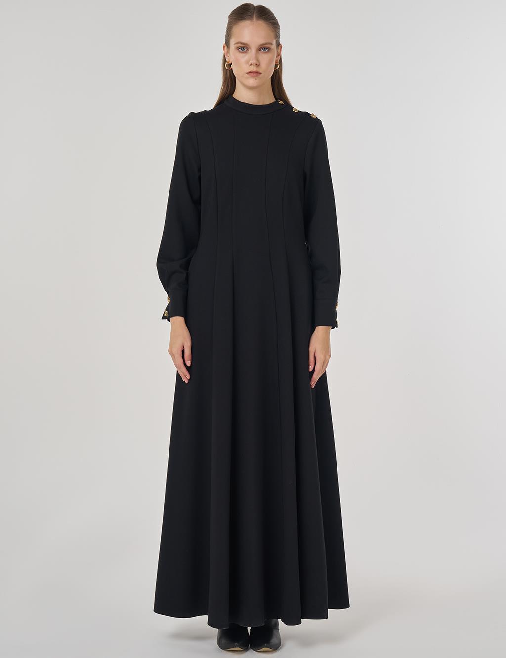 Shiny Button Rayon Dress Black