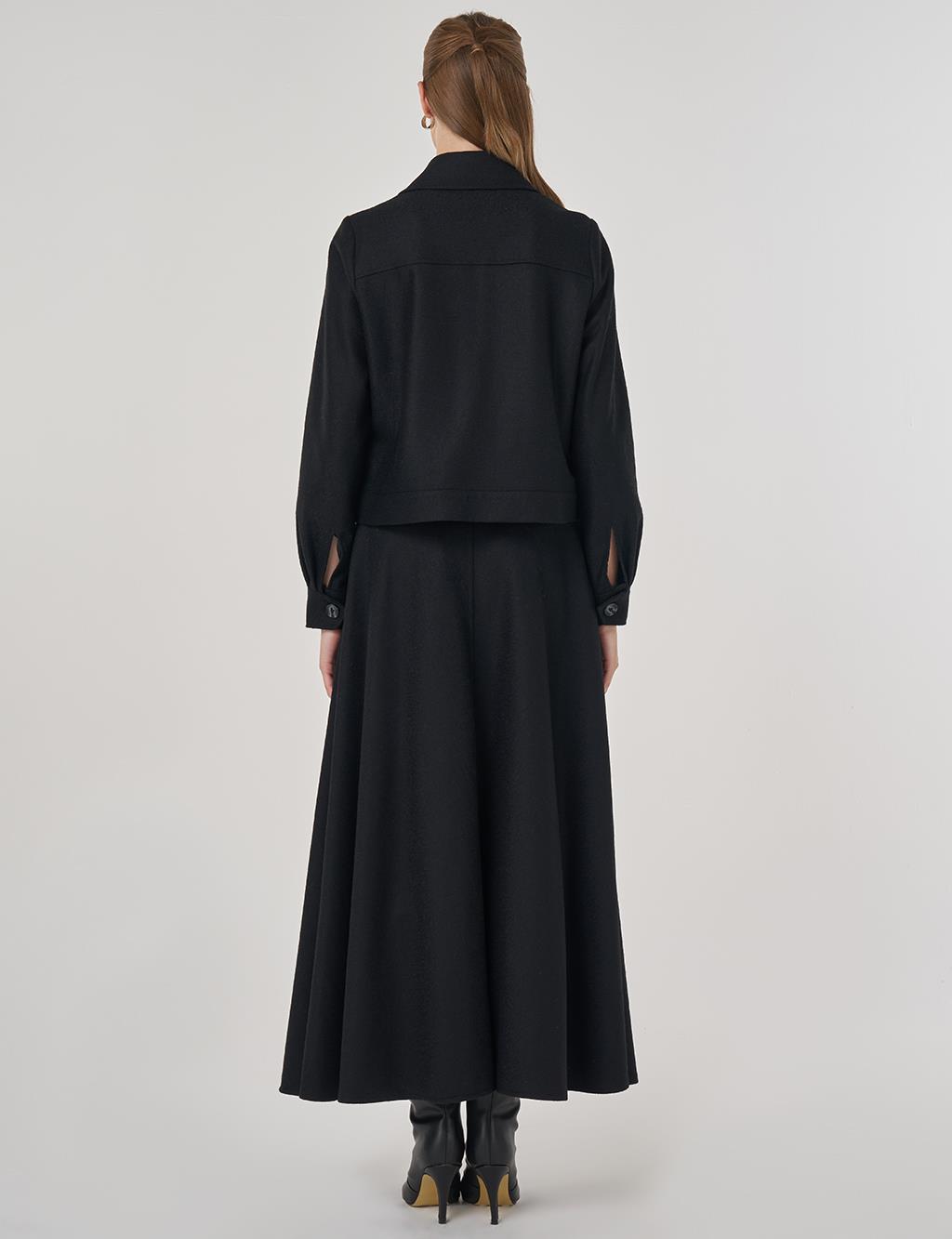 Torba Cep Detaylı Yün Etekli Takım Siyah