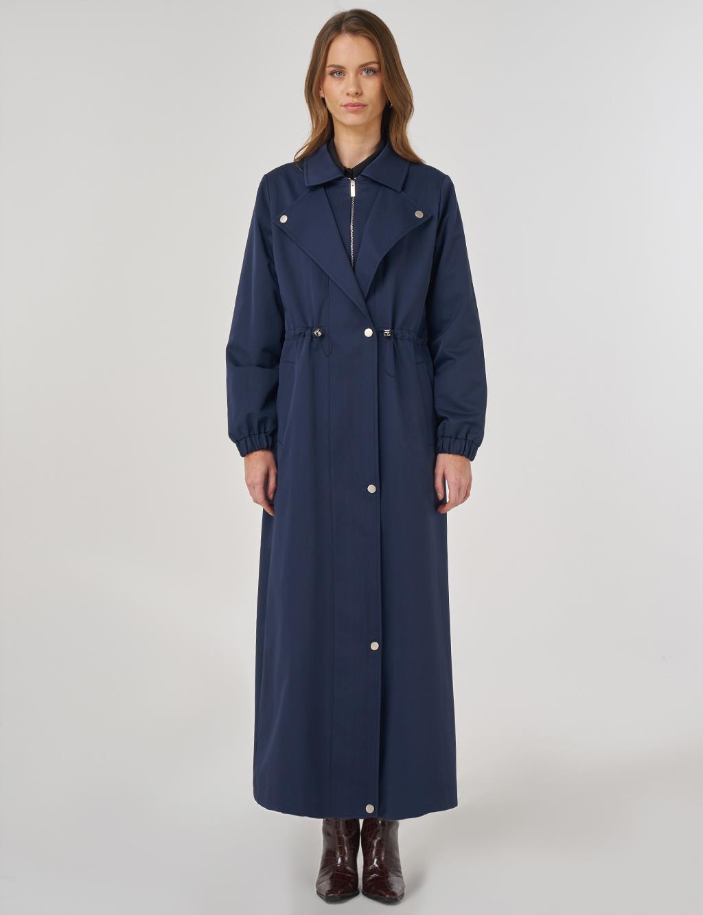 Drawstring Waist Overcoat in Dark Navy
