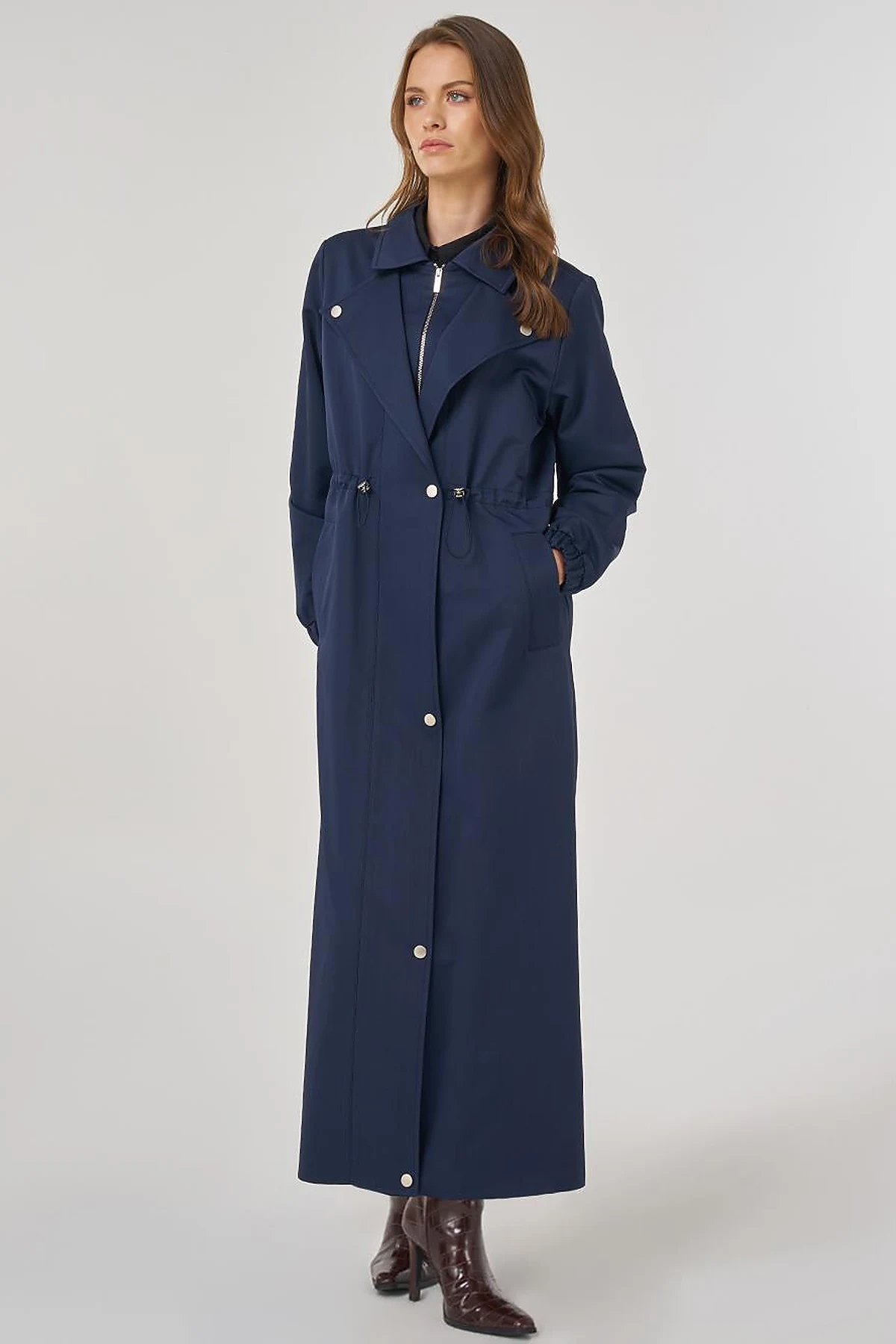 Drawstring Waist Overcoat in Dark Navy
