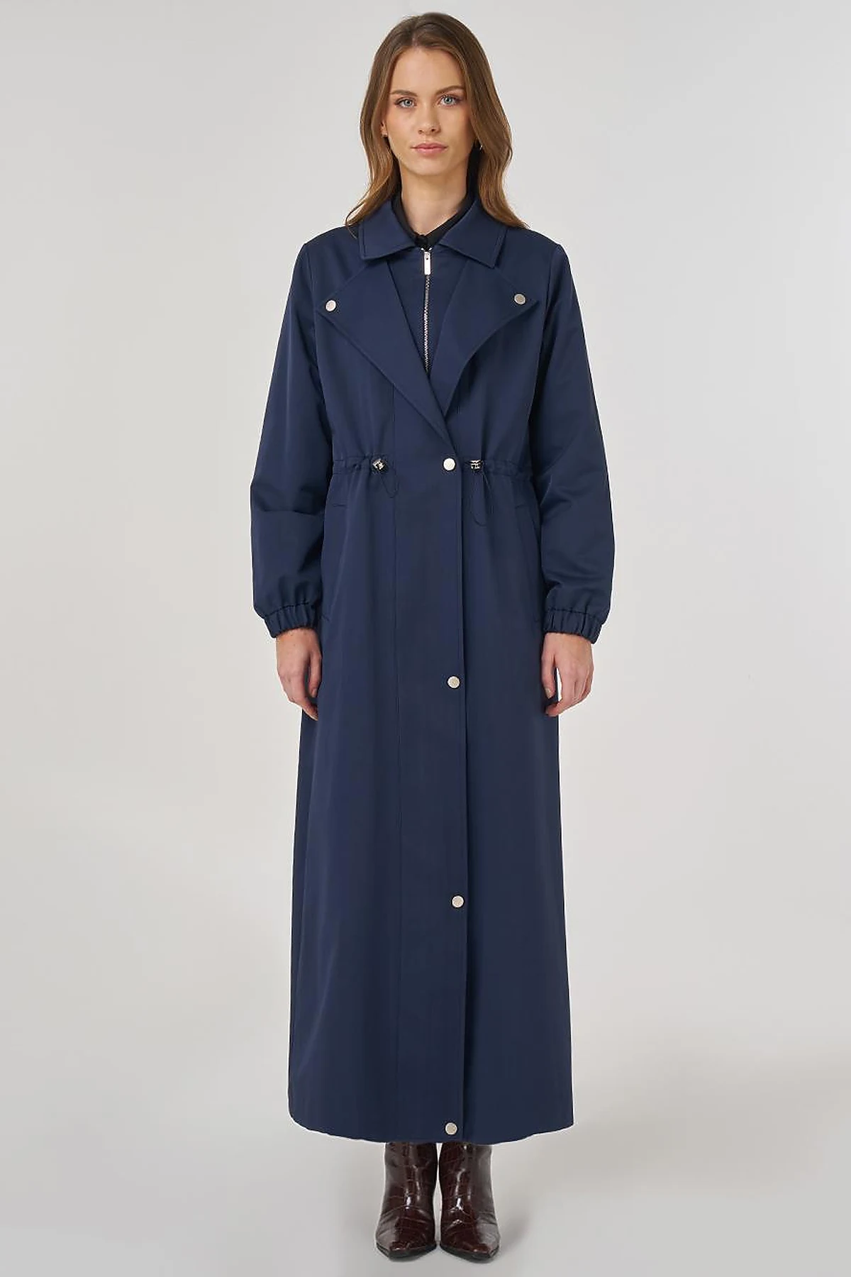 Drawstring Waist Overcoat in Dark Navy