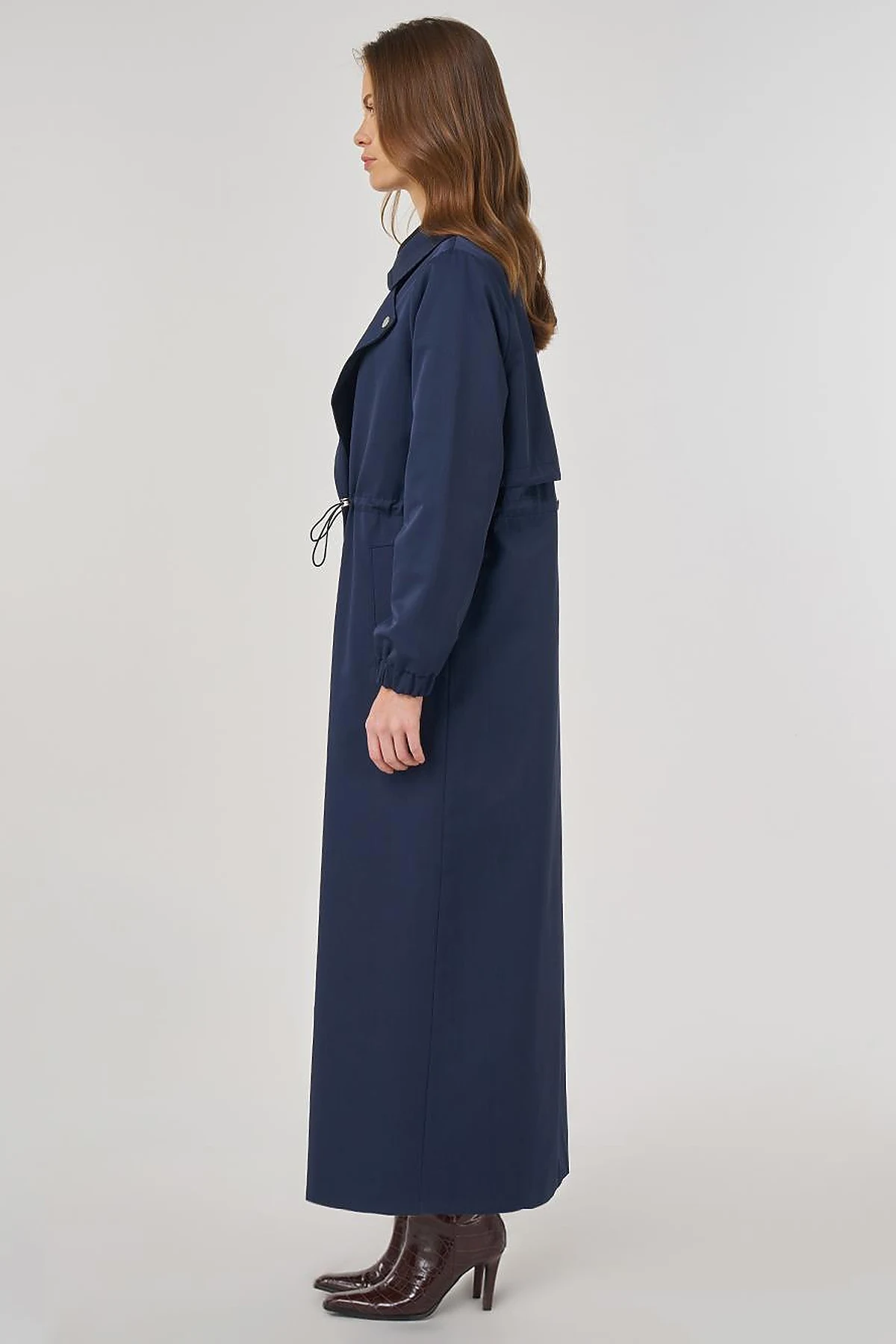 Drawstring Waist Overcoat in Dark Navy