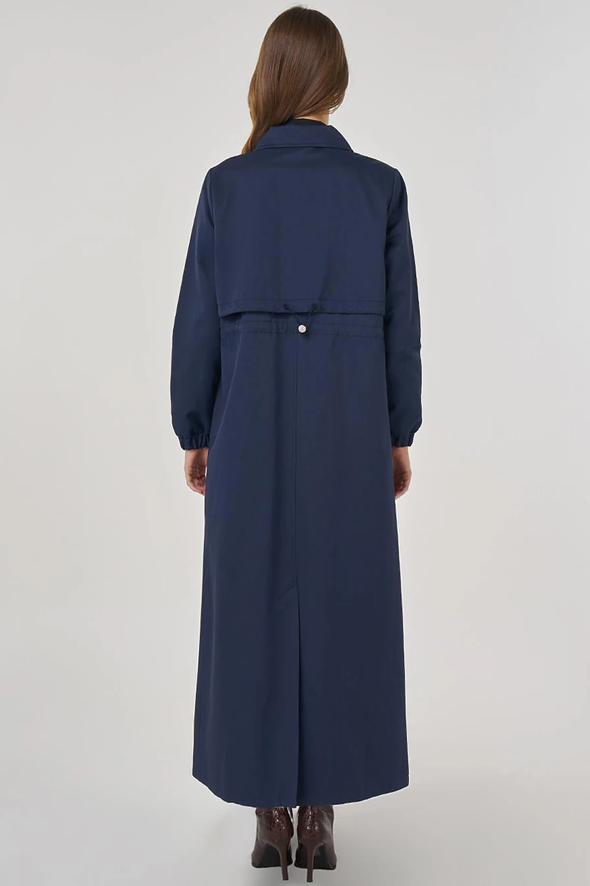 Drawstring Waist Overcoat in Dark Navy