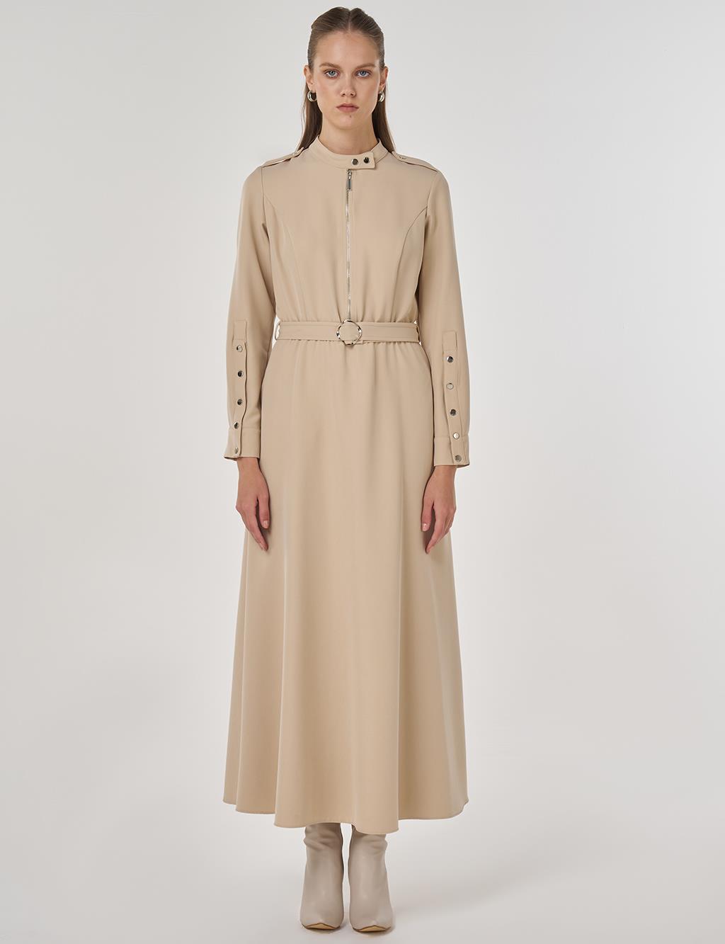 Belt Detailed Maxi Dress in Stone