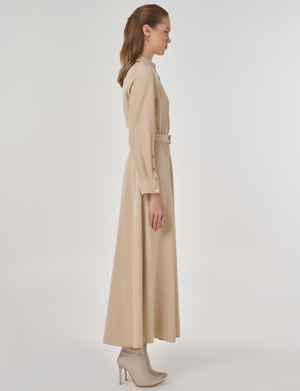 Belt Detailed Maxi Dress in Stone